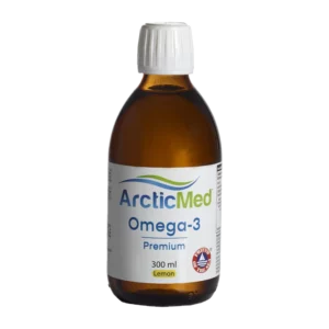 ArcticMed Omega 3 Fiskolja, kallpressad jungfruolivolja, antioxidationsmedel (naturliga tokoferoler), arom (ekologisk citronolja)