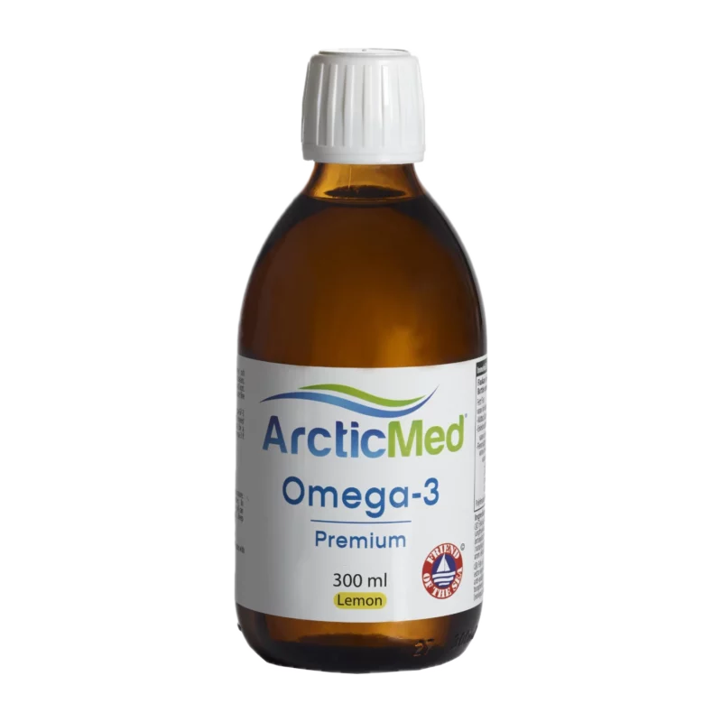 ArcticMed Omega 3 Fiskolja, kallpressad jungfruolivolja, antioxidationsmedel (naturliga tokoferoler), arom (ekologisk citronolja)